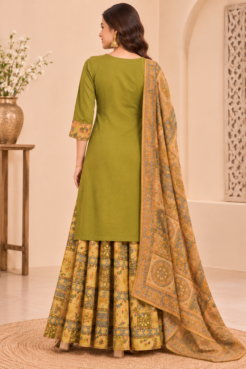 Women light green    Embroidered Kurta Set with Palazzo  & Matching Dupatta – Traditional Festive Ethnic Wear