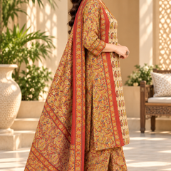 Women’s Beige   Embroidered Kurta Set with Palazzo Pants & Matching Dupatta – Traditional Festive Ethnic Wear