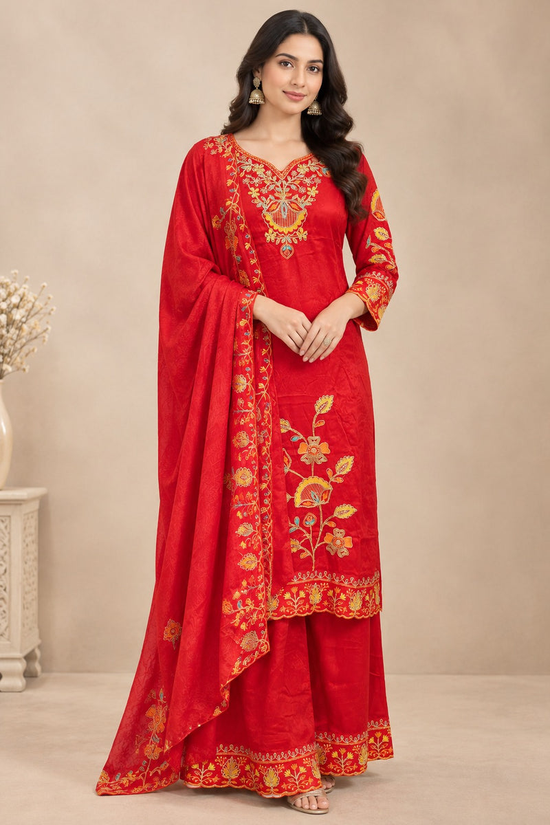 Women Ethnic Motifs Embroidered Regular Thread Work Kurta with Palazzos & With Dupatta