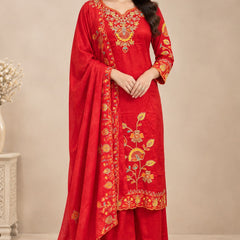 Women Ethnic Motifs Embroidered Regular Thread Work Kurta with Palazzos & With Dupatta