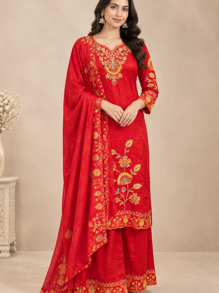 Women Ethnic Motifs Embroidered Regular Thread Work Kurta with Palazzos & With Dupatta