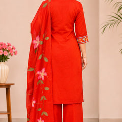 Women red   Embroidered Kurta Set with Palazzo  & Matching Dupatta – Traditional Festive Ethnic Wear