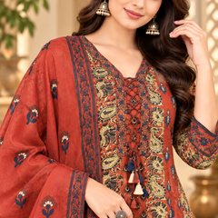 Women’s  Maroon   Embroidered Kurta Set with Palazzo Pants & Matching Dupatta – Traditional Festive Ethnic Wear