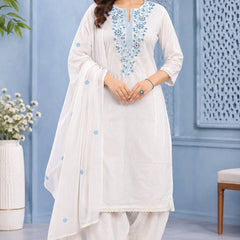 Women White   Embroidered Kurta Set with Palazzo  & Matching Dupatta – Traditional Festive Ethnic Wear