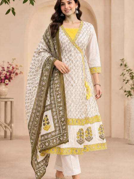 Women  Yellow  Embroidered Kurta Set with Palazzo  & Matching Dupatta – Traditional Festive Ethnic Wear