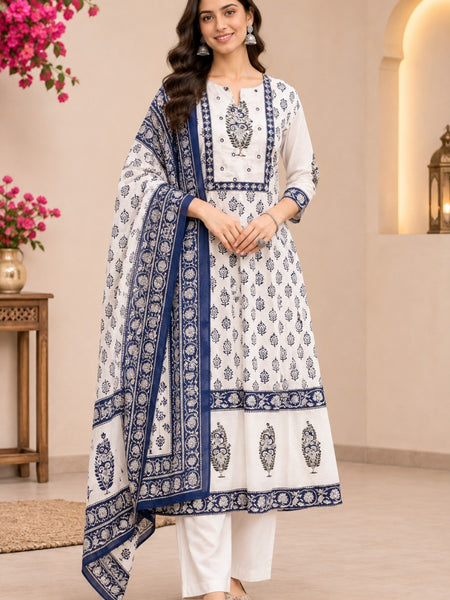 Women Blue   Embroidered Kurta Set with Palazzo  & Matching Dupatta – Traditional Festive Ethnic Wear
