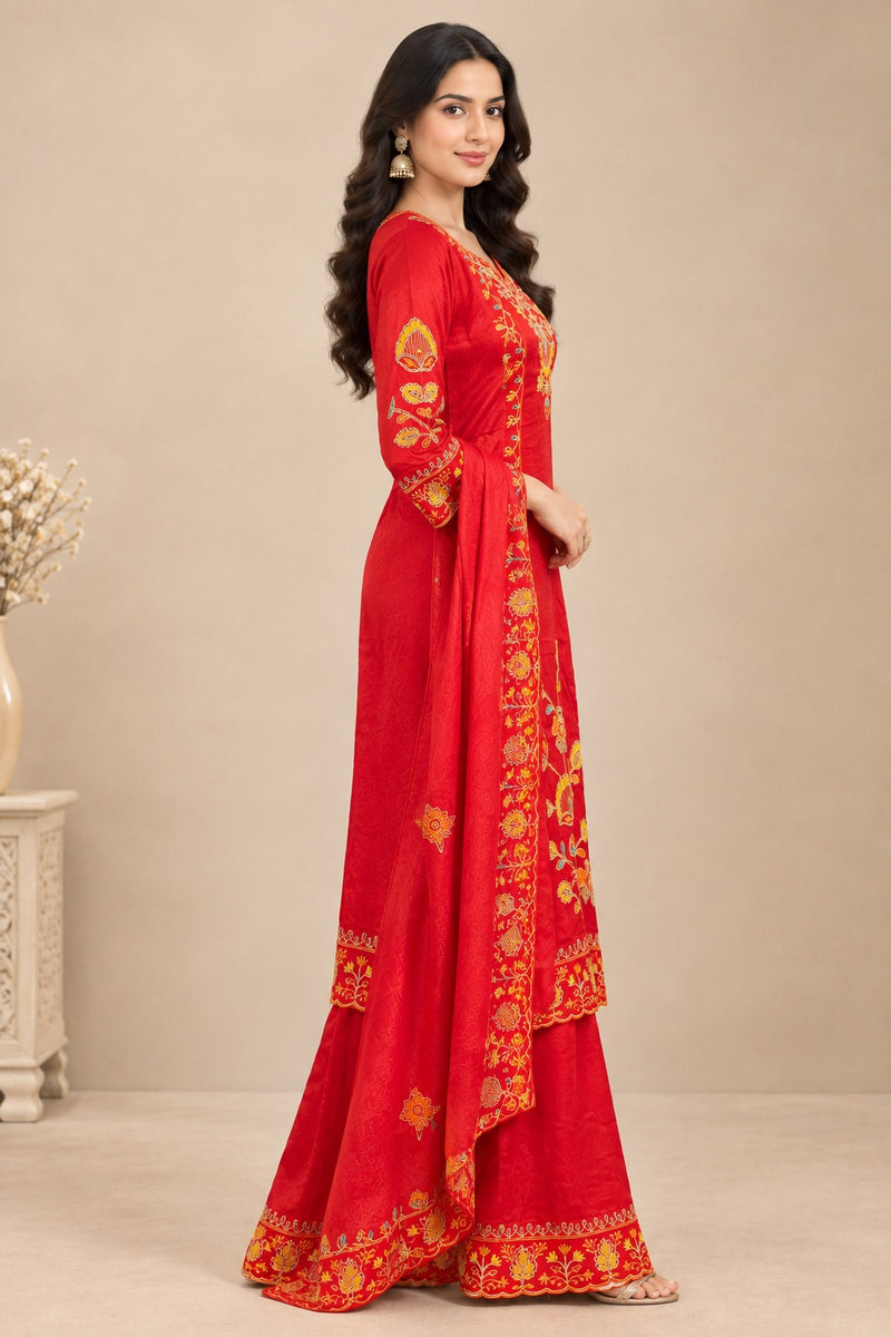 Women Ethnic Motifs Embroidered Regular Thread Work Kurta with Palazzos & With Dupatta