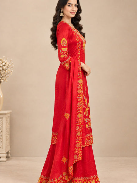Women Ethnic Motifs Embroidered Regular Thread Work Kurta with Palazzos & With Dupatta