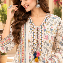 Women’s  White    Embroidered Kurta Set with Palazzo Pants & Matching Dupatta – Traditional Festive Ethnic Wear