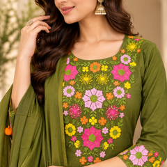 Women’s Turquoise blue    Embroidered Kurta Set with Palazzo Pants & Matching Dupatta – Traditional Festive Ethnic Wear