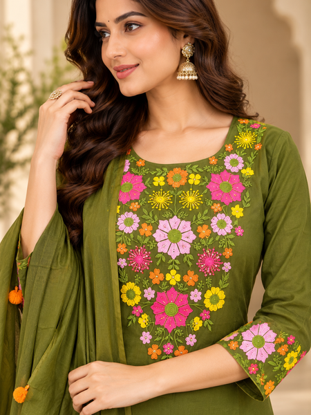 Women’s Turquoise blue    Embroidered Kurta Set with Palazzo Pants & Matching Dupatta – Traditional Festive Ethnic Wear