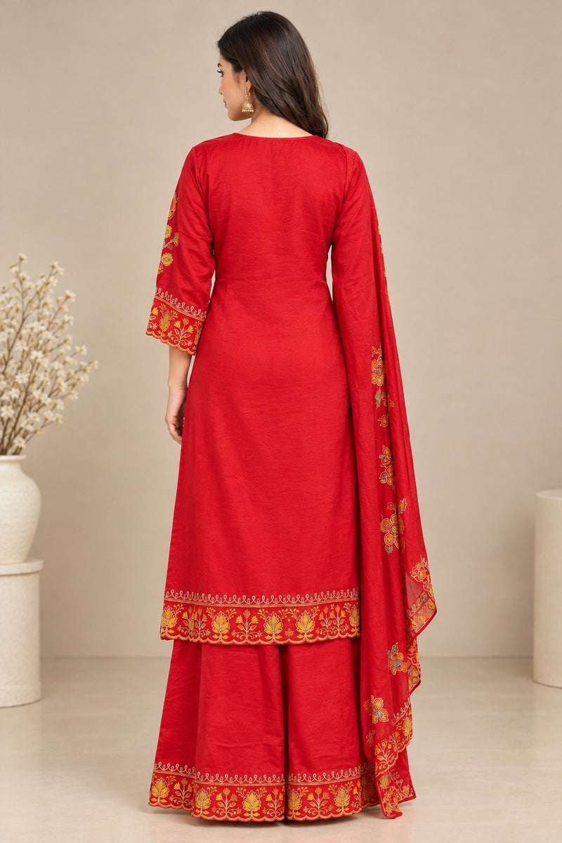 Women Ethnic Motifs Embroidered Regular Thread Work Kurta with Palazzos & With Dupatta