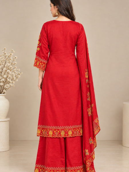 Women Ethnic Motifs Embroidered Regular Thread Work Kurta with Palazzos & With Dupatta