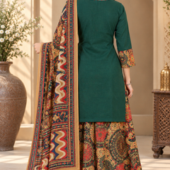 Women green   Embroidered Kurta Set with Palazzo Pants & Matching Dupatta – Traditional Festive Ethnic Wear
