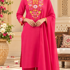 Women’s Pink   Embroidered Kurta Set with Palazzo Pants & Matching Dupatta – Traditional Festive Ethnic Wear