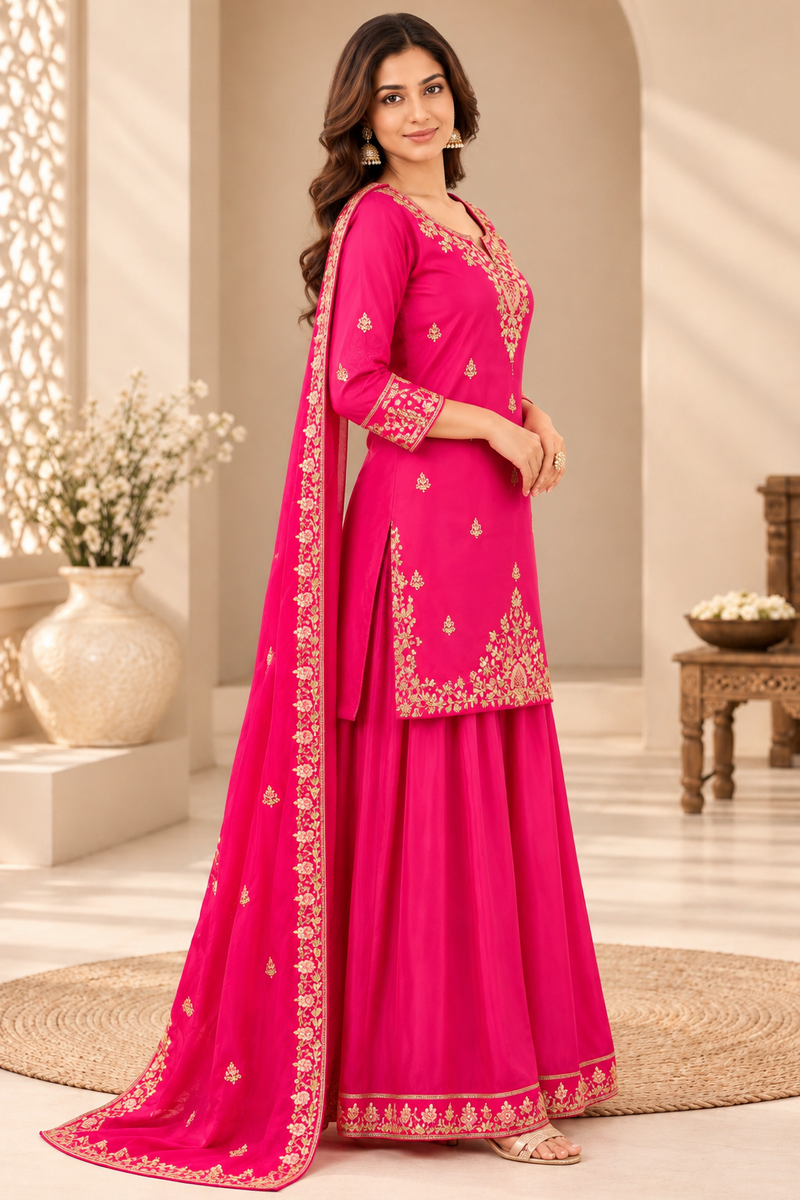 Women Ethnic Motifs Embroidered Regular Kurta with Palazzos & With Dupatta