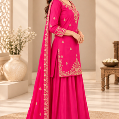 Women Ethnic Motifs Embroidered Regular Kurta with Palazzos & With Dupatta