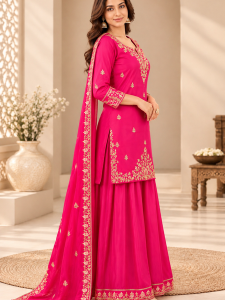 Women Ethnic Motifs Embroidered Regular Kurta with Palazzos & With Dupatta