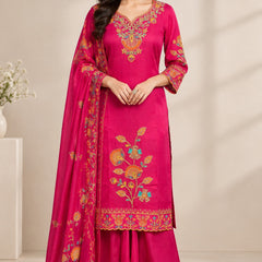 Women Floral Embroidered Regular Thread Work Kurta with Sharara & With Dupatta