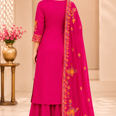 Women Floral Embroidered Regular Thread Work Kurta with Sharara & With Dupatta