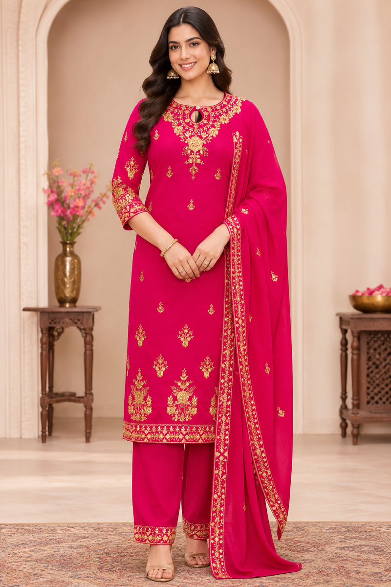 Women Ethnic Motifs Embroidered Regular Kurta with Palazzos & With Dupatta