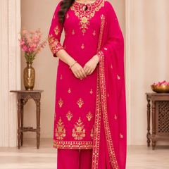 Women Ethnic Motifs Embroidered Regular Kurta with Palazzos & With Dupatta