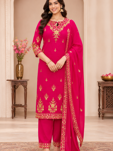 Women Ethnic Motifs Embroidered Regular Kurta with Palazzos & With Dupatta