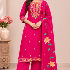 Women  pink   Embroidered Kurta Set with Palazzo  & Matching Dupatta – Traditional Festive Ethnic Wear