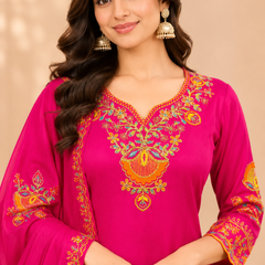 Women Floral Embroidered Regular Thread Work Kurta with Sharara & With Dupatta