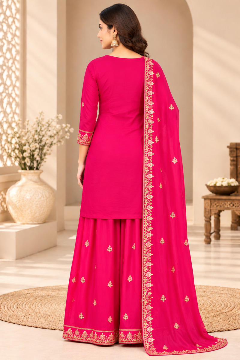 Women Ethnic Motifs Embroidered Regular Kurta with Palazzos & With Dupatta