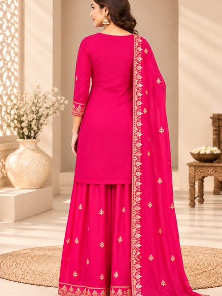 Women Ethnic Motifs Embroidered Regular Kurta with Palazzos & With Dupatta
