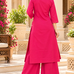 Women’s Pink   Embroidered Kurta Set with Palazzo  – Traditional Festive Ethnic Wear