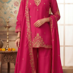 Women Ethnic Motifs Embroidered Regular Kurta with Palazzos & With Dupatta