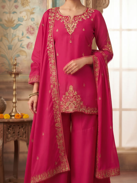 Women Ethnic Motifs Embroidered Regular Kurta with Palazzos & With Dupatta