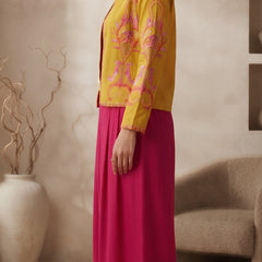 Women yellow   Embroidered cord  Set with Palazzo  & Matching Dupatta – Traditional Festive Ethnic Wear