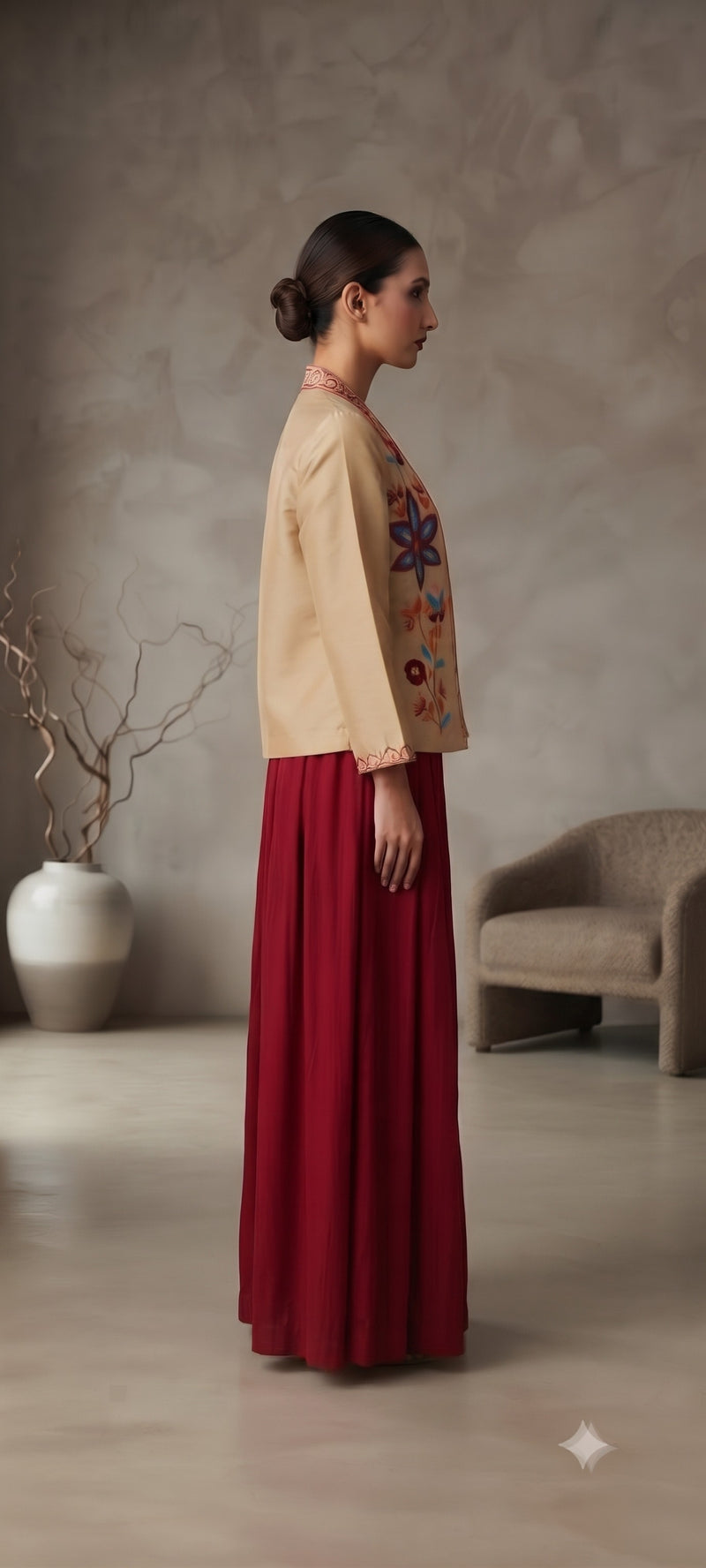 Women brown   Embroidered cord Set with Palazzo  & Matching Dupatta – Traditional Festive Ethnic Wear