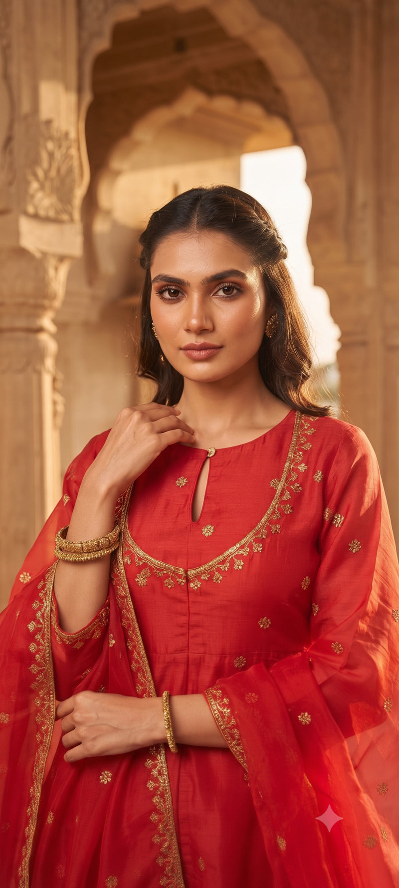 Women Ethnic Motifs Embroidered Regular Pure Silk Kurta with Palazzos & With Dupatta