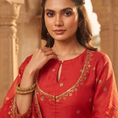 Women Ethnic Motifs Embroidered Regular Pure Silk Kurta with Palazzos & With Dupatta