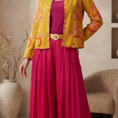 Women yellow   Embroidered cord  Set with Palazzo  & Matching Dupatta – Traditional Festive Ethnic Wear