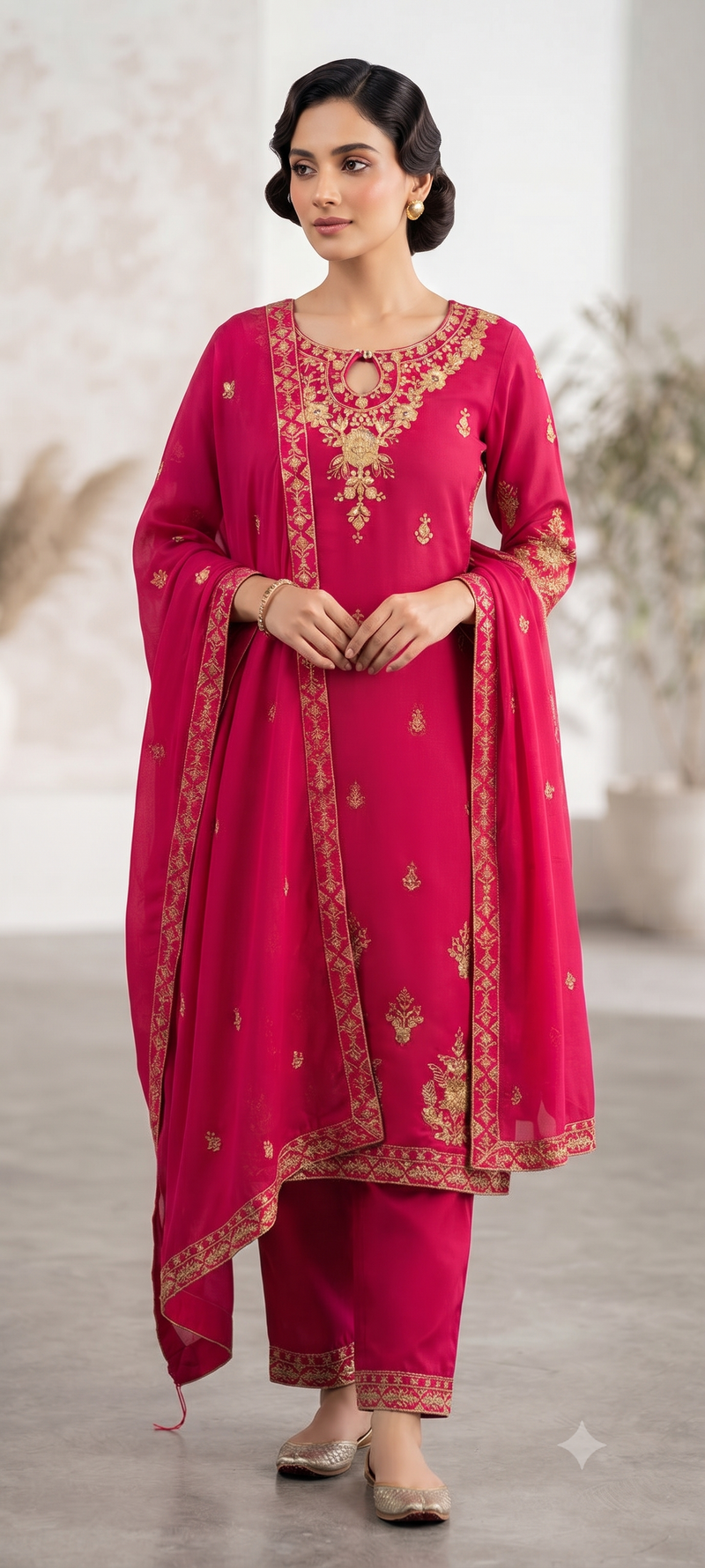 Women Ethnic Motifs Embroidered Regular Kurta with Palazzos & With Dupatta