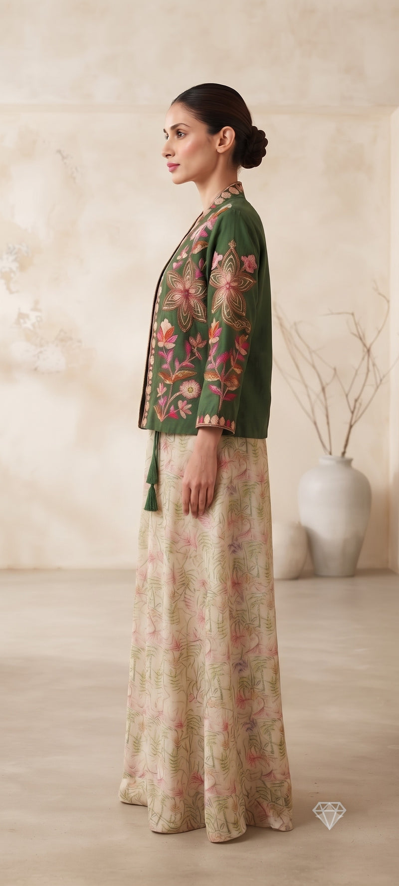 Women green   Embroidered cord  Set with Palazzo  & Matching Dupatta – Traditional Festive Ethnic Wear