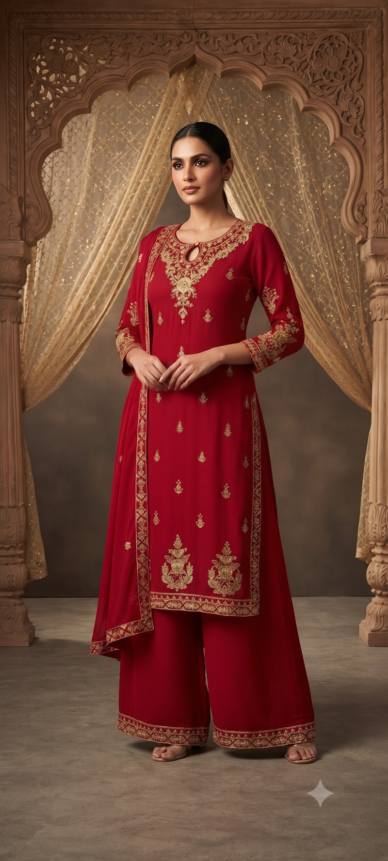 Women Ethnic Motifs Embroidered Regular Gotta Patti Kurta with Trousers & With Dupatta