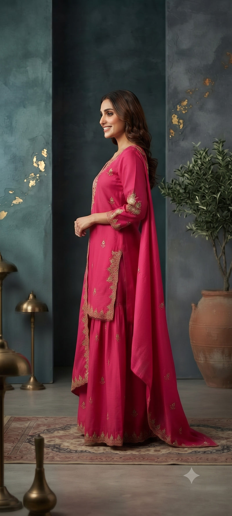 Women Ethnic Motifs Embroidered Regular Kurta with Sharara & With Dupatta