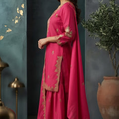 Women Ethnic Motifs Embroidered Regular Kurta with Sharara & With Dupatta
