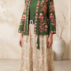 Women green   Embroidered cord  Set with Palazzo  & Matching Dupatta – Traditional Festive Ethnic Wear