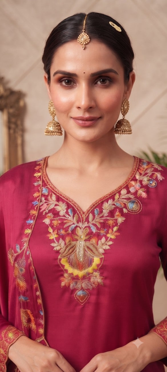 Women Floral Embroidered Regular Thread Work Kurta with Sharara & With Dupatta