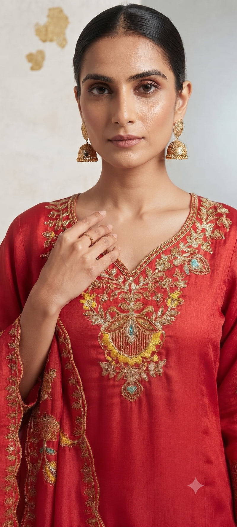 Women Ethnic Motifs Embroidered Regular Thread Work Kurta with Palazzos & With Dupatta