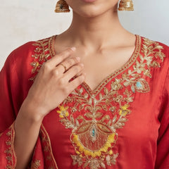 Women Ethnic Motifs Embroidered Regular Thread Work Kurta with Palazzos & With Dupatta