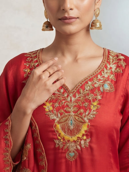 Women Ethnic Motifs Embroidered Regular Thread Work Kurta with Palazzos & With Dupatta