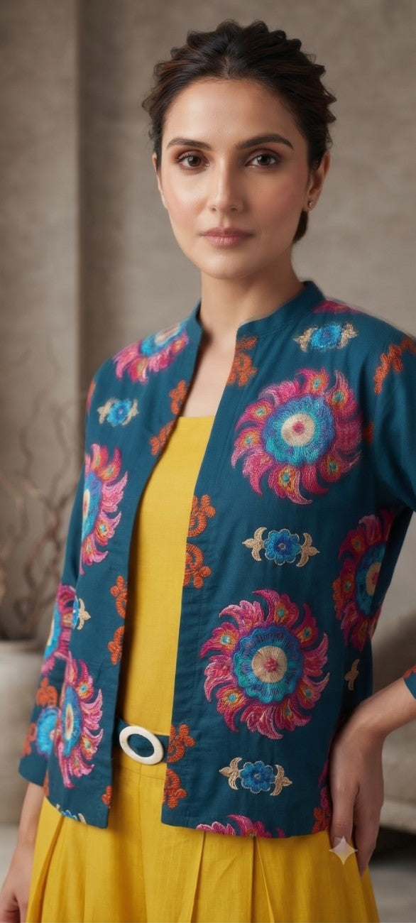 Women blue   Embroidered cord  Set with Palazzo  & Matching Dupatta – Traditional Festive Ethnic Wear